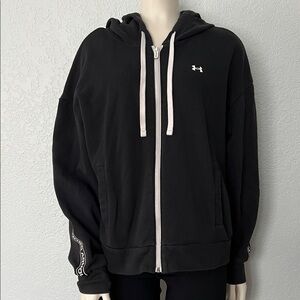 Under Armour Black Zip Hoodie Size Large Sleeve Logo Athleisure